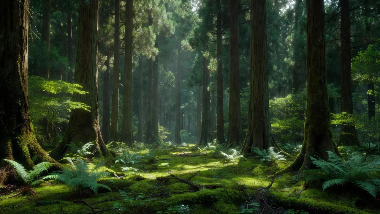 鬱蒼と茂る杉の森の樹冠