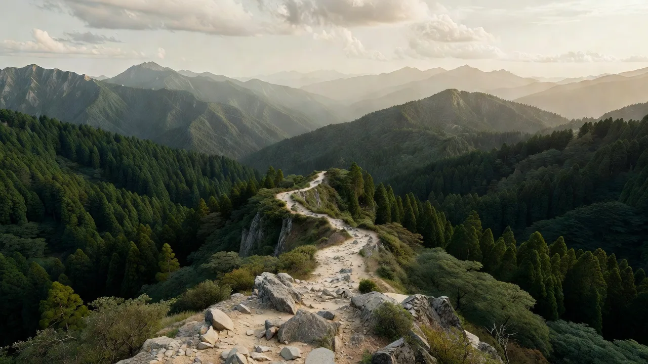 稜線から望む山頂の景色