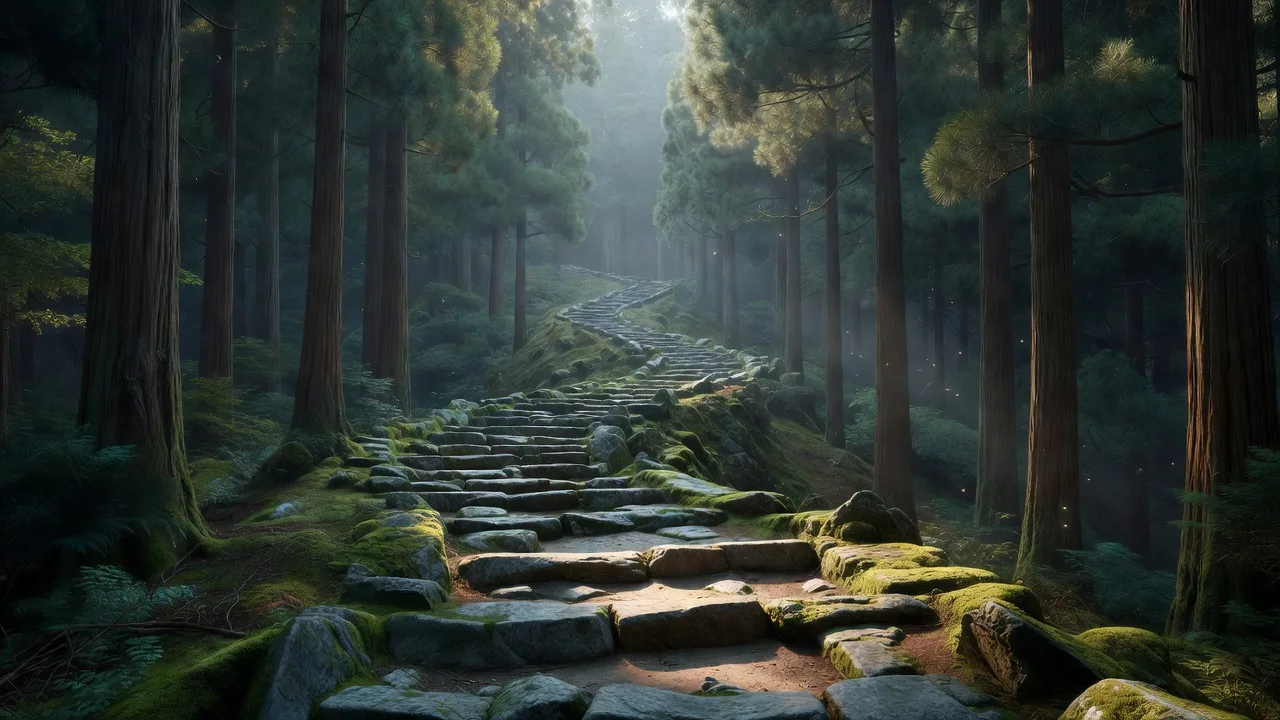 石段の杉道